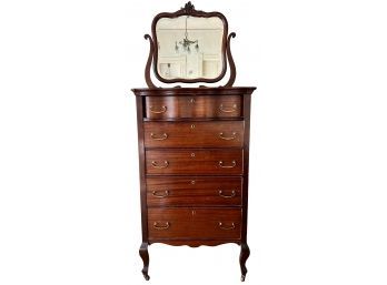 Antique Sligh Furniture 5-drawer Mahogany Chest With Beveled Mirror