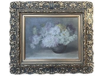 Antique Original Oil Painting, Flowers Still Life By M.E Davis In Gilt Frame