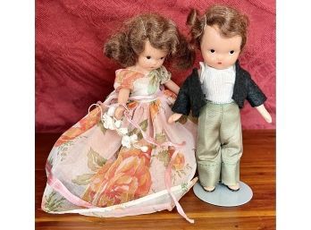 Vintage 1940s Nancy Ann Story Book Doll Couple, Mohair And Porcelain Body