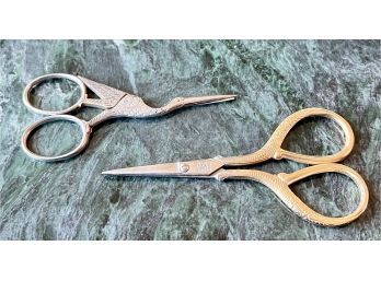 (2) Antique Small Sewing Or Trimming Scissors, Including Pair From Von Cleff & Co.