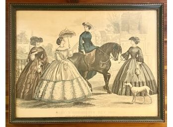 Antique Framed Picture 'Godey's Fashions For May 1861', Woman On Horseback, Currier And Ives Style, 12' X 10'