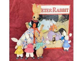Vintage Bartel & Von Arps Cloth Mother Rabbit, 7', With Flospy, Mopsy, Cottontail, And Peter, Plus Book