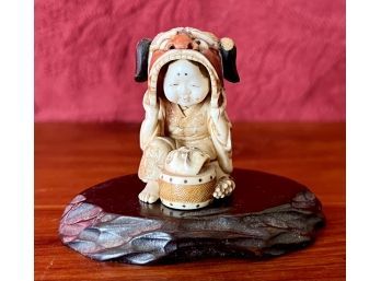 Vintage Carved Ivory Japanese Figurine, 2' Tall