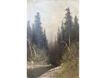 Antique Original Painting By Frederick Ferdinand Schafer (1839-1927), San Lorenzo Creek, Santa Cruz Mts. Cala.