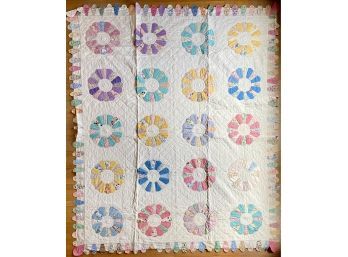 Antique Handmade Quilt With Flower Petal Edge, 75 X 87