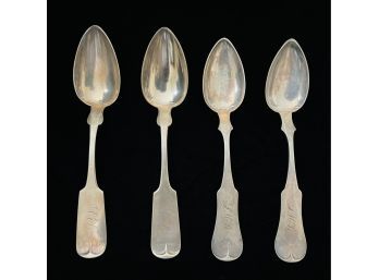 4 Antique Coin Silver (900) Large Spoons 4.9 Oz.