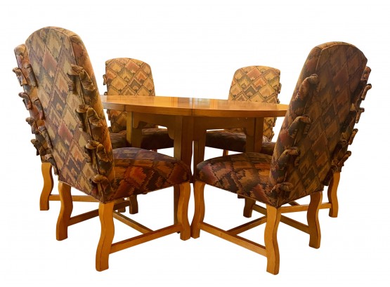 Drexel Furniture Round Solid Wood Dining Table With 6 Parson's Chairs