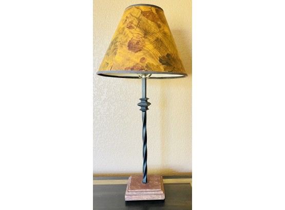 Metal Table Lamp With Leaf Pattern Shade
