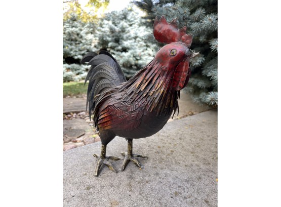 Fancy Metal Rooster With Ornate Feathers