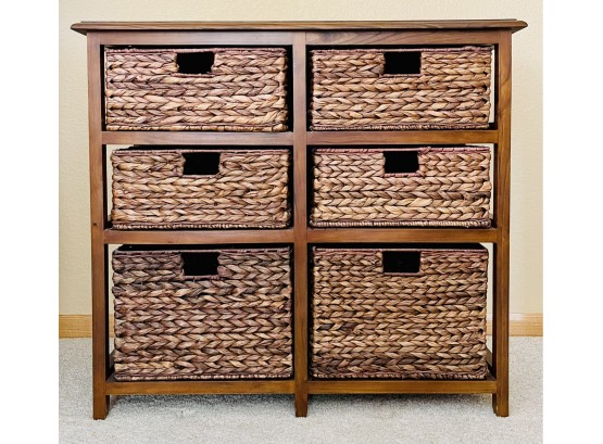 Small Wood Dresser With 6 Woven Drawers