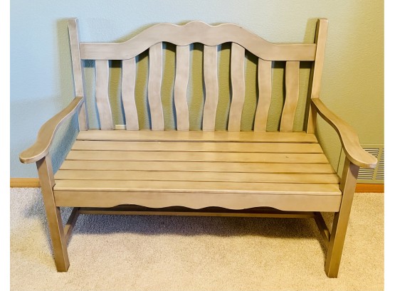 Taupe Colored Wood Bench With Arms