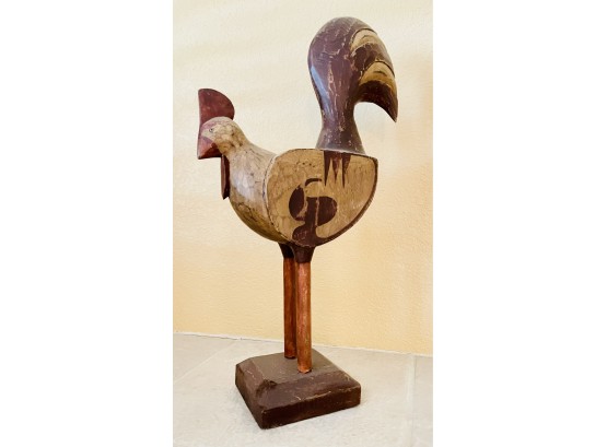 Carved Wooden Rooster On Stand