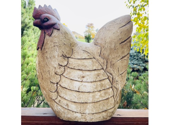 Large 19' White Carved Wood Hen
