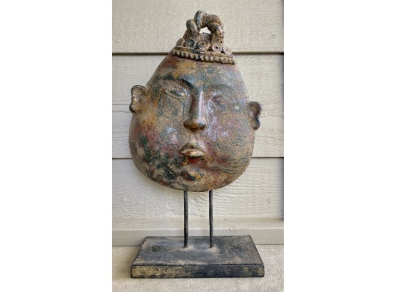 Tribal Clay Mask On Metal Stand