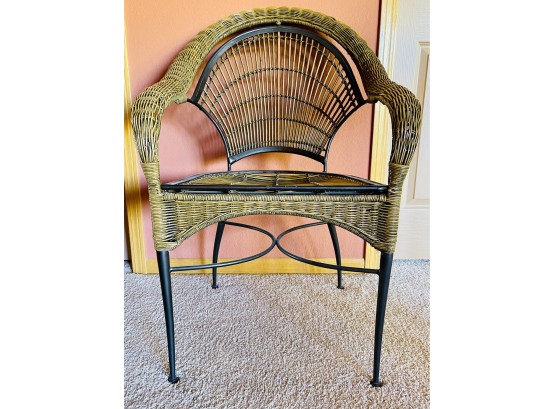 Arch Back Rattan & Metal Chair With Arms
