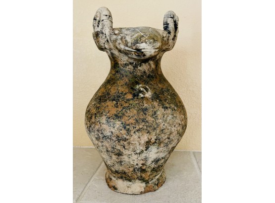 Large Ram Head Figural Clay Vase