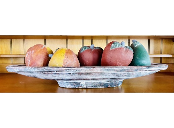 Large Clay Oval Platter With Clay Fruit