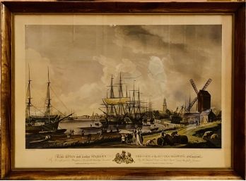 Antique Old English Shipping Town Framed