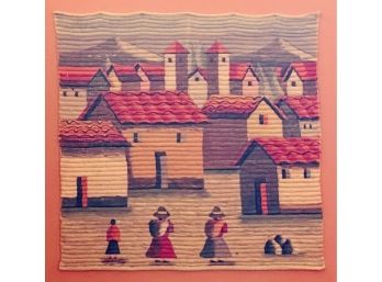 Woven Art Wall Hanging Of South American Village