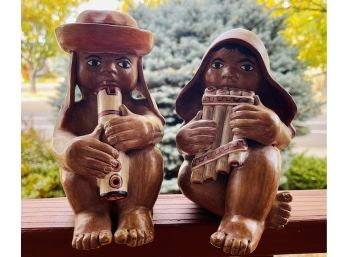 2 South American Clay Figurines With Flutes