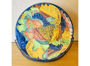 Large Decorative Talavera Plate With Metal Stand