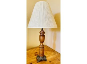 Table Wood Lamp With Ornate Metal Base