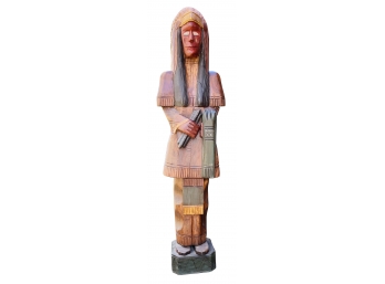 Life Size Carved Wood Hand Painted Standing American Indian Statue 67'