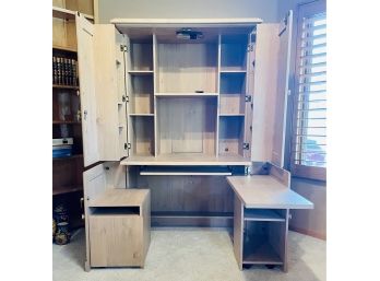 Office Desk/armoire System In Natural Faux Wood Finish