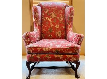 Handsome Century Wingback Chair With Cabriole Legs & Red Fabric By Century