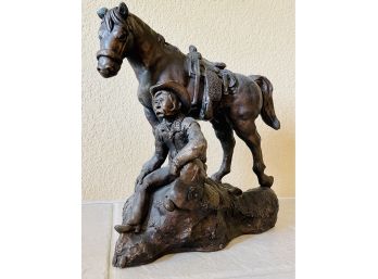 Vintage 1974 Austin Productions Plaster Statue Of Cowboy With Horse