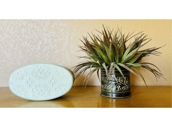 Faux Plant With Metal Decorative Box