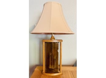 Vintage Oak & Smoked Glass Table Lamp