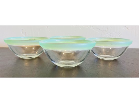 4 German Glass Bowls With Green Rim