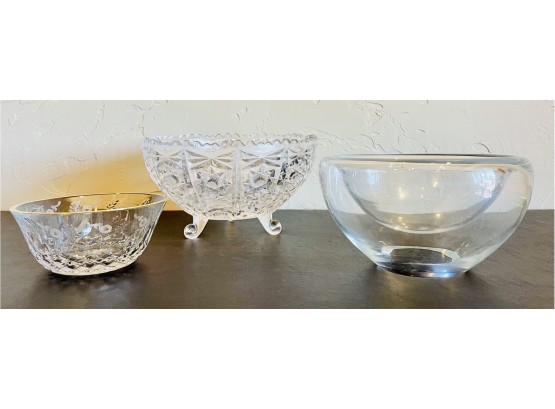 Three Piece Glass Bowl Lot With One Cut Glass