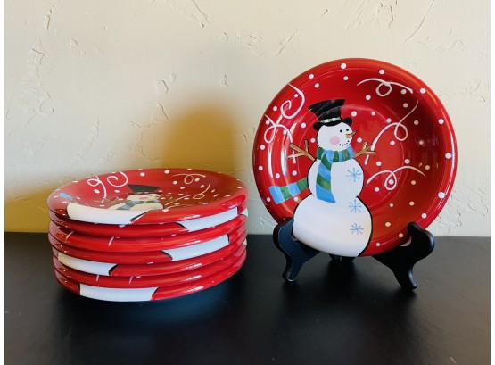 Red Snowman Dessert Plates