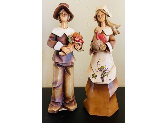 Pilgrim Man & Woman Resin Figurines
