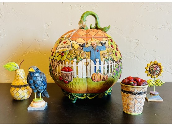 Jim Shore Lidded Pumpkin Container With Mini Figurines