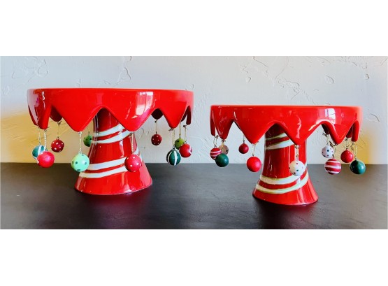 2 Ceramic Christmas Footed Plates/ Cake Stands