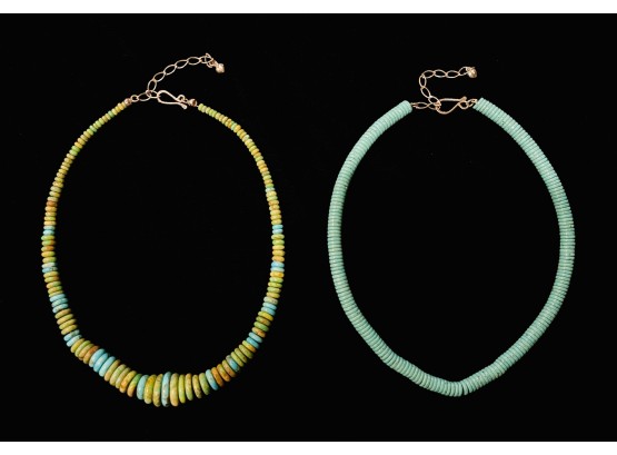 2 Turquoise Disk Necklaces With 925 Clasps