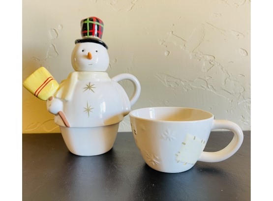 Snowman Teapot With Mug