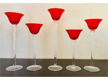 5 Pc. Red Glass Candleholders