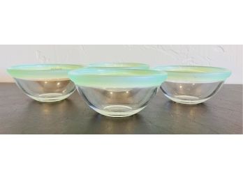4 German Glass Bowls With Green Rim