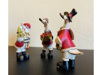 3 Wood Like Christmas Geese Figurines
