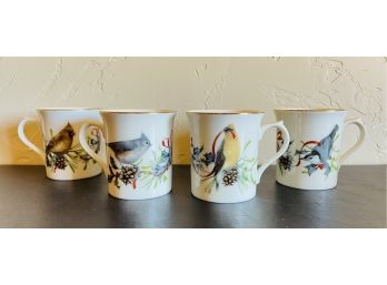 4 Lenox 'Winter Greetings' Mugs With Bird Designs