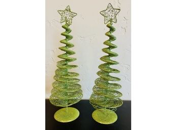Two Green Glitter Metal  Swirl Trees