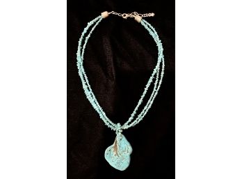 3 Strand 18' Seed Turquoise Necklace With 2' Turquoise Stone Pendant