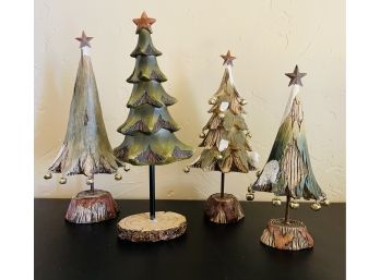 Four Piece Rustic Trees With Bells On Stands