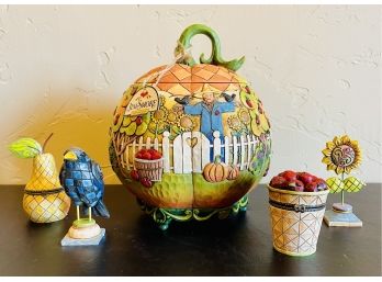 Jim Shore Lidded Pumpkin Container With Mini Figurines