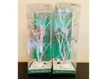 2 Department 56  Village Winter Birch Trees