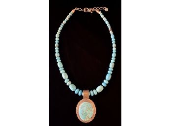 18' Turquoise Necklace With Large Oval 925 Pendant & 925 Clasp